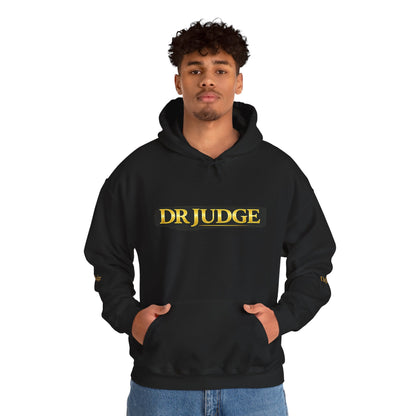 Dr. Judge Logo Hoodie – Vintage Gold Text Pullover