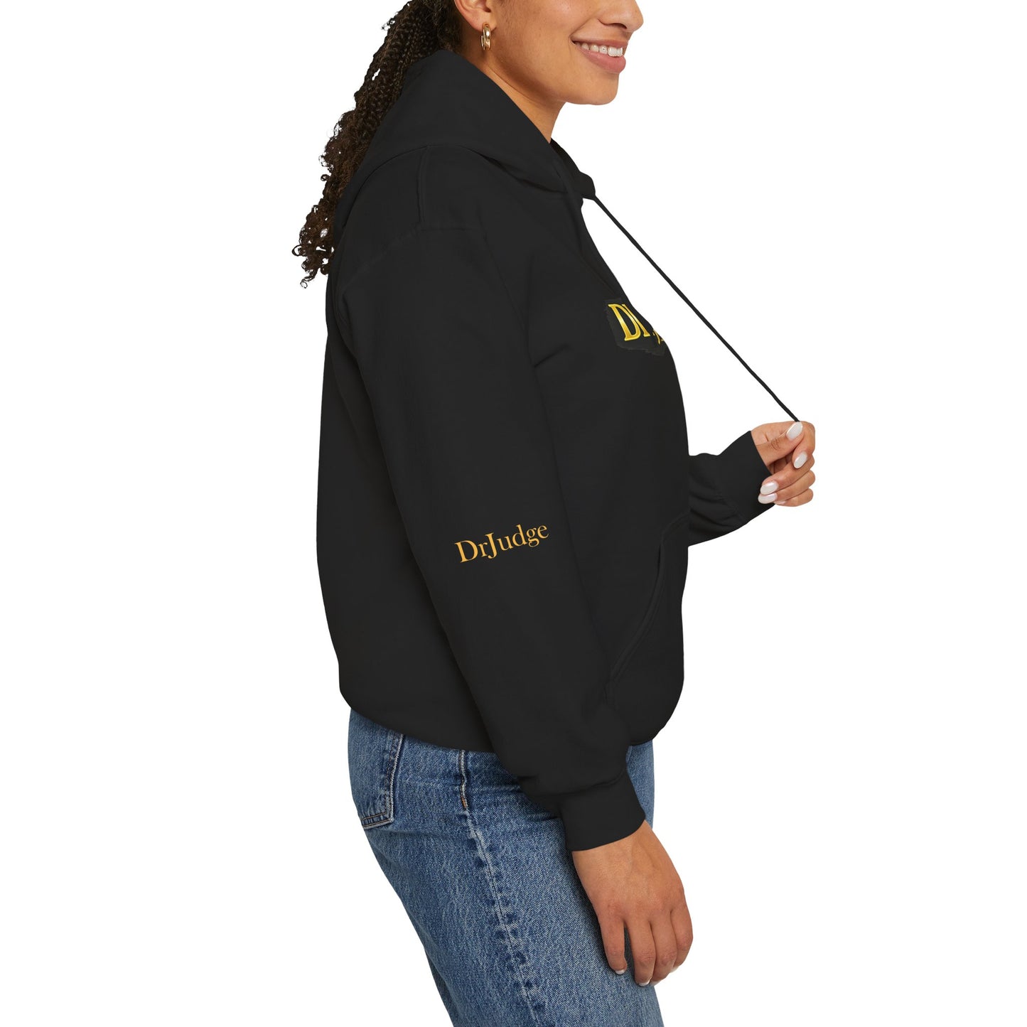 Dr. Judge Logo Hoodie – Vintage Gold Text Pullover