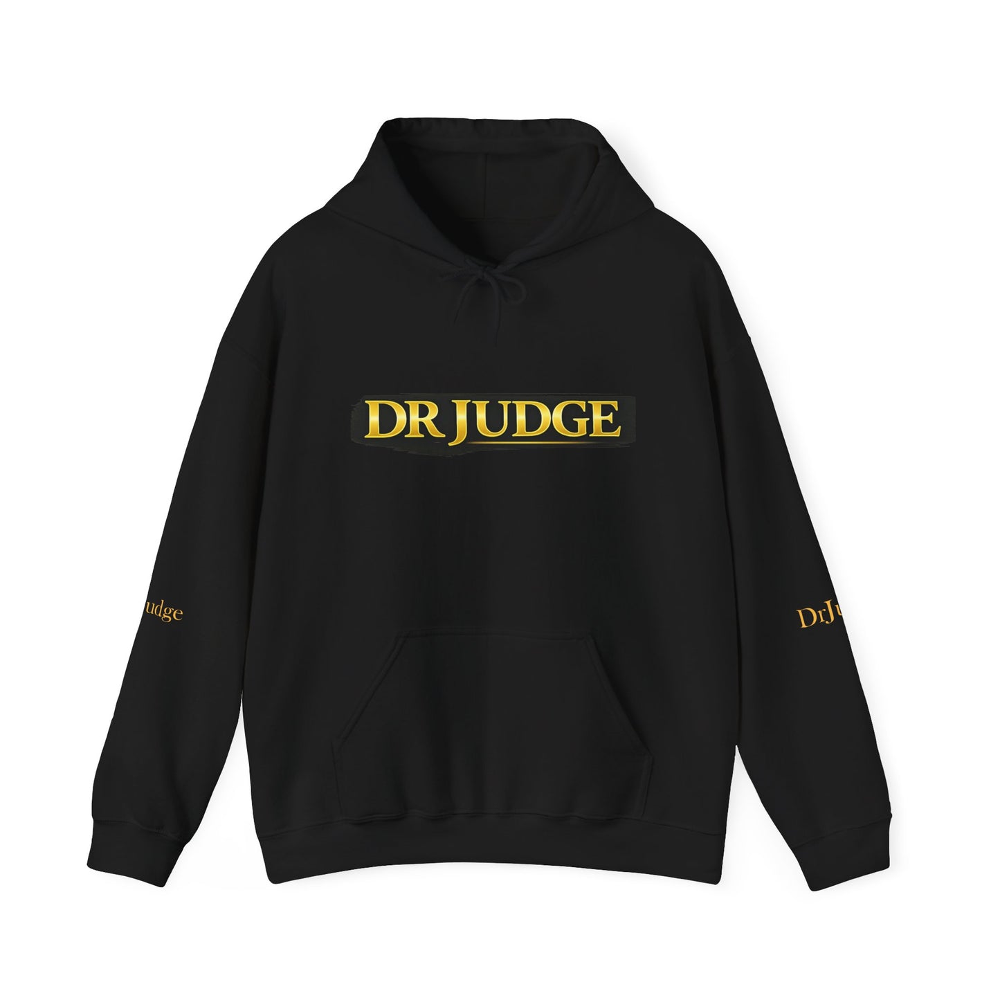 Dr. Judge Logo Hoodie – Vintage Gold Text Pullover