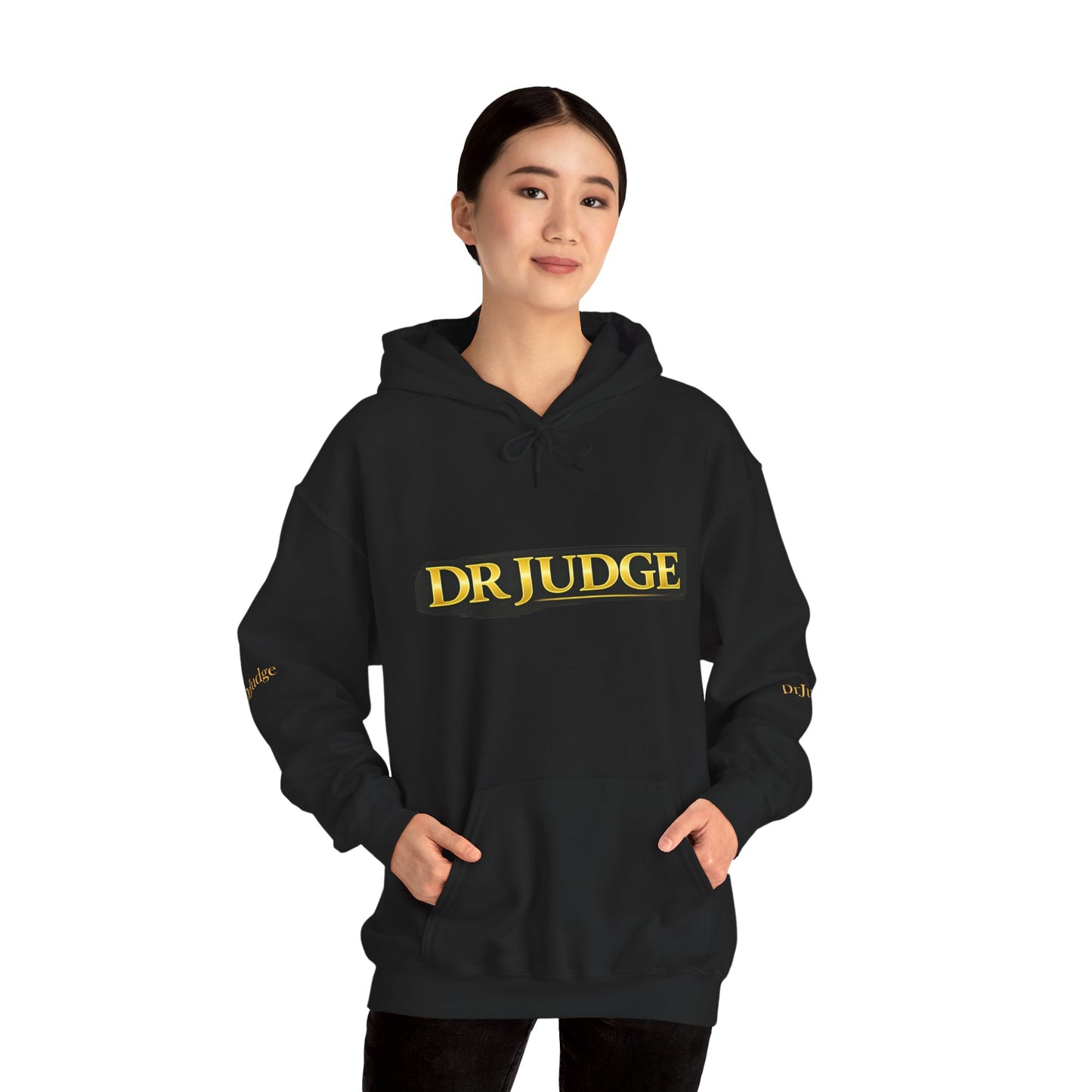 Dr. Judge Logo Hoodie – Vintage Gold Text Pullover