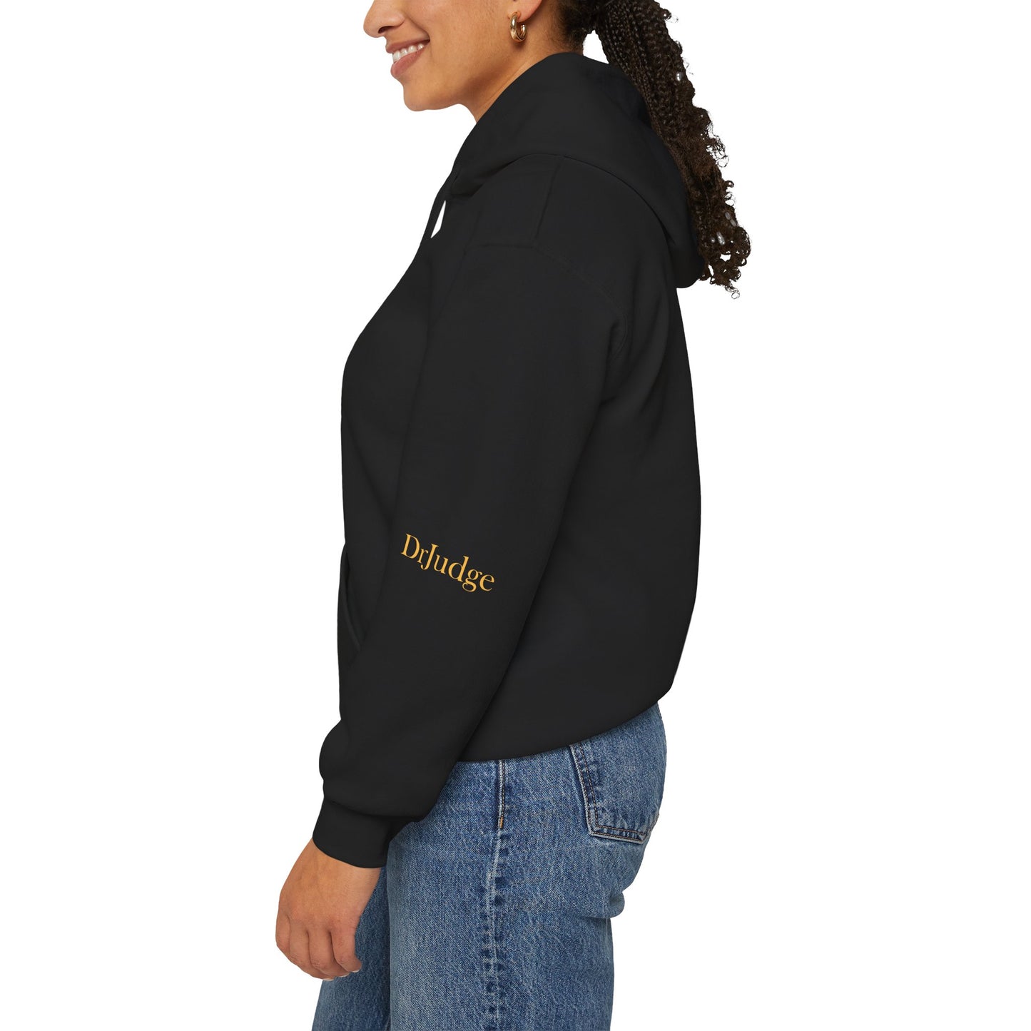 Dr. Judge Logo Hoodie – Vintage Gold Text Pullover
