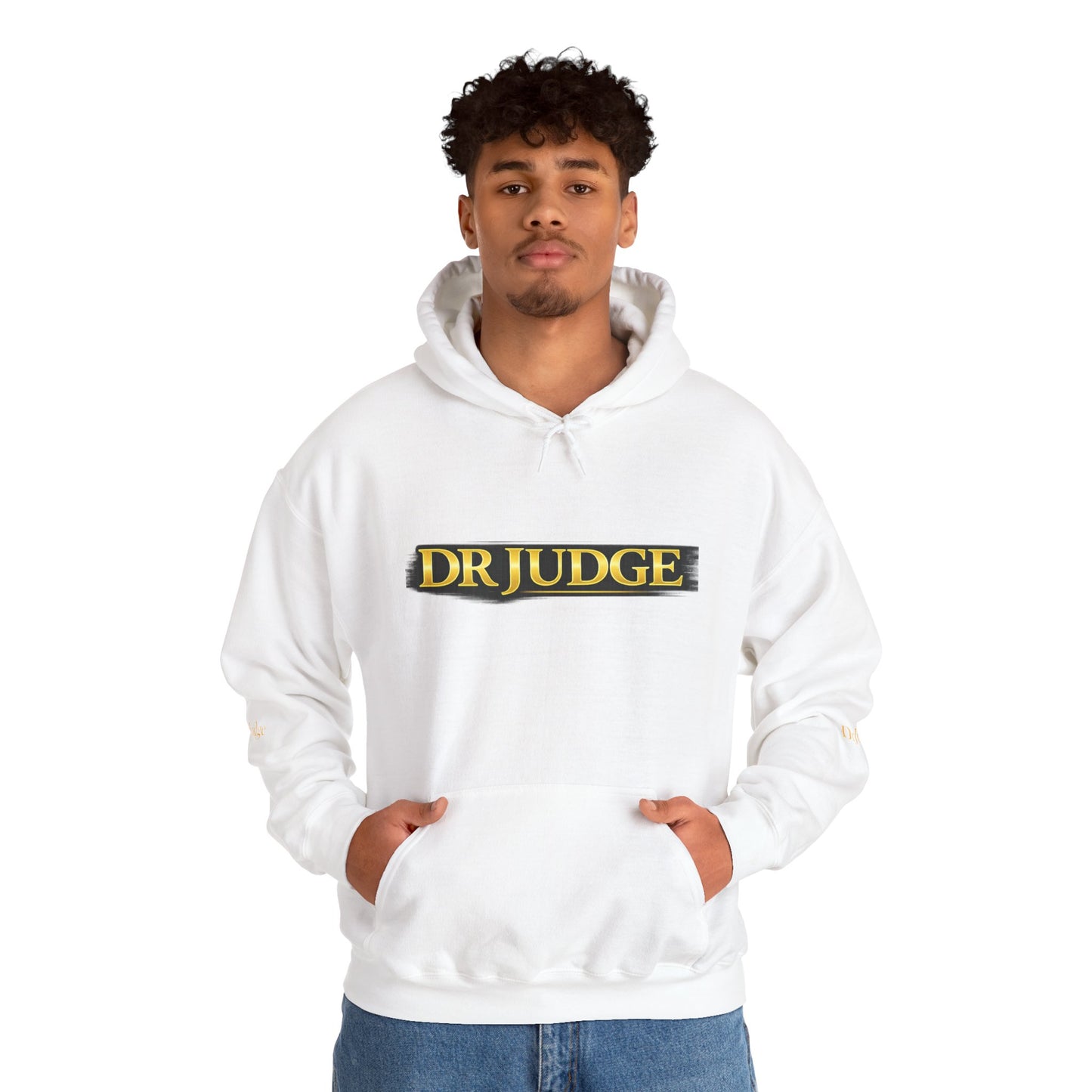 Dr. Judge Logo Hoodie – Vintage Gold Text Pullover