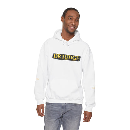 Dr. Judge Logo Hoodie – Vintage Gold Text Pullover
