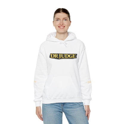 Dr. Judge Logo Hoodie – Vintage Gold Text Pullover