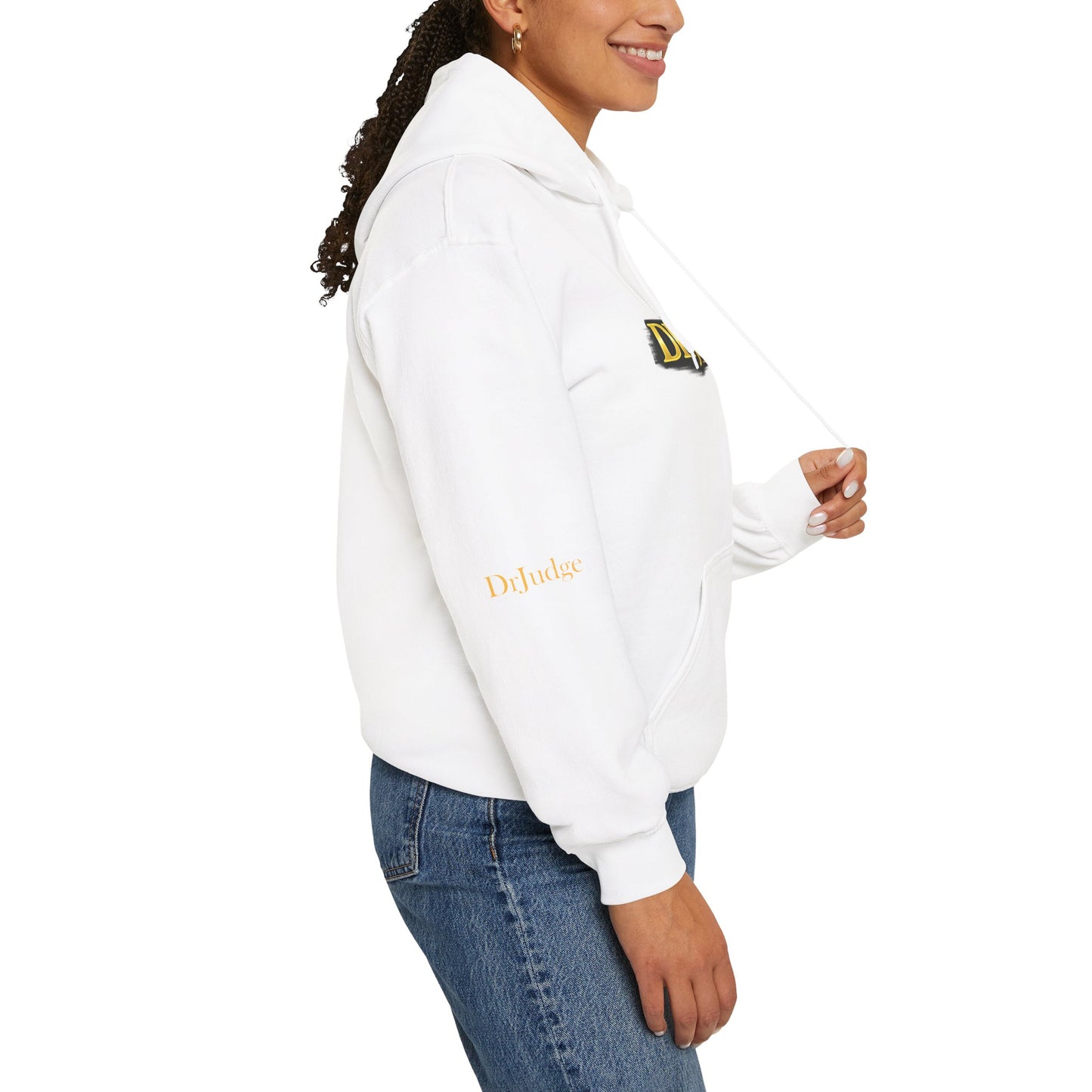 Dr. Judge Logo Hoodie – Vintage Gold Text Pullover