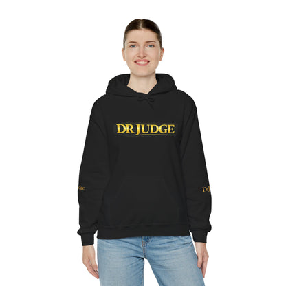 Dr. Judge Logo Hoodie – Vintage Gold Text Pullover