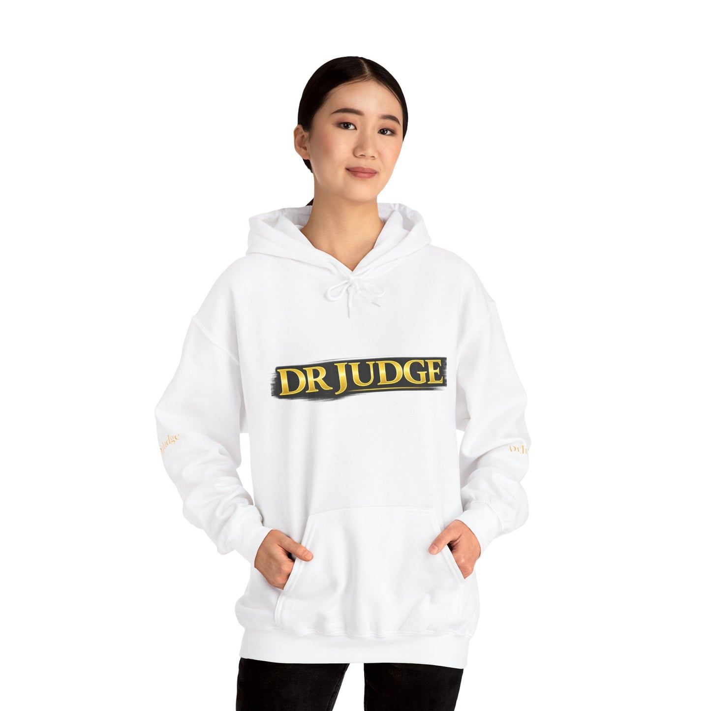 Dr. Judge Logo Hoodie – Vintage Gold Text Pullover