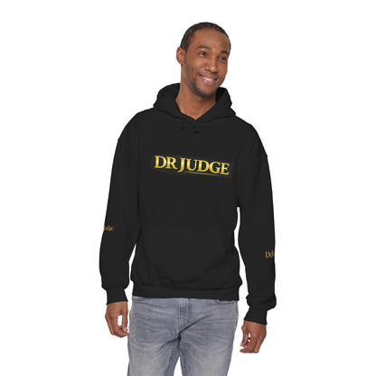 Dr. Judge Logo Hoodie – Vintage Gold Text Pullover